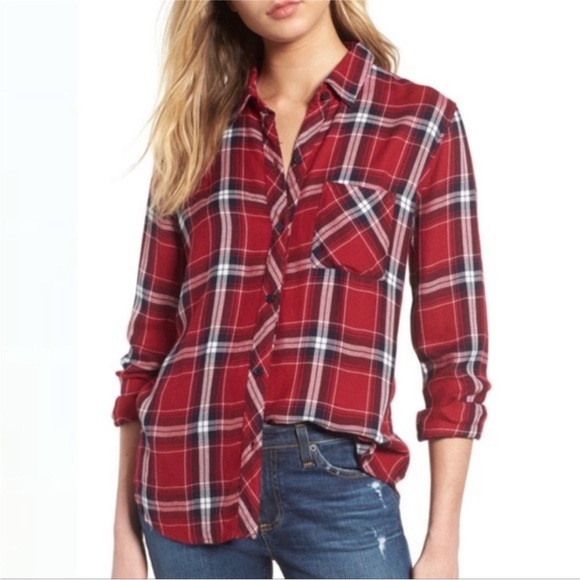 RAILS Hunter Cranberry Ink Red Black and White Button Up Flannel Shirt - S - Picture 2 of 7
